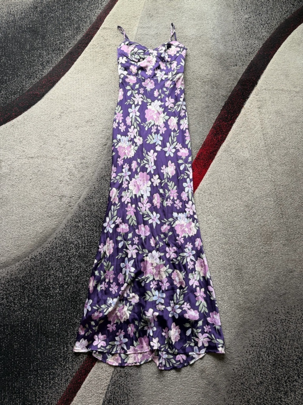 Lulu’s Purple Floral Print Satin Maxi Dress